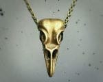 Brass Crow Skull Necklace, Skull Jewelry, Gothic Jewelry