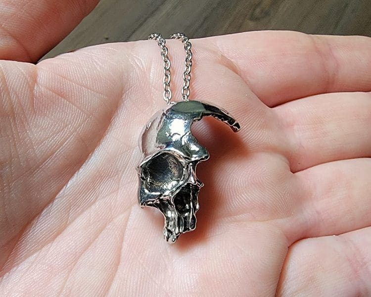 Gothic Jewelry, Fractured Skull Pendant, Skull Necklace