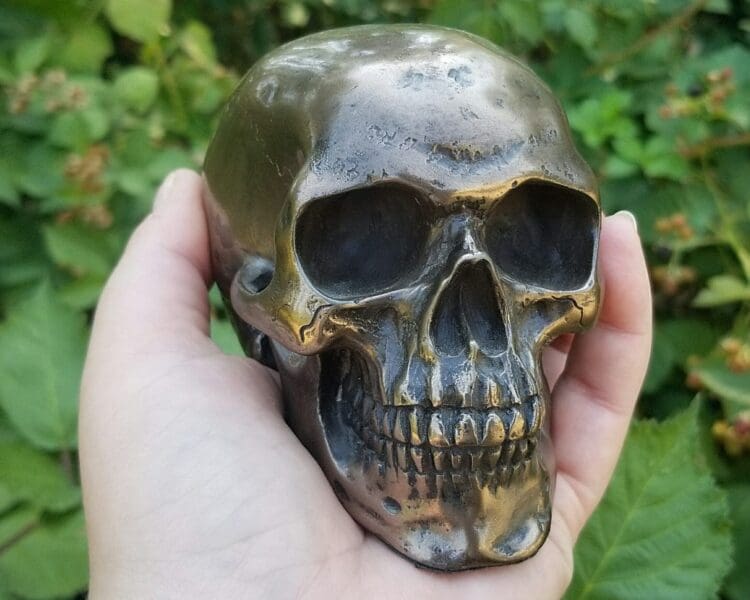 Small Bronze Skull, Bronze Human Skull, Gothic Decor