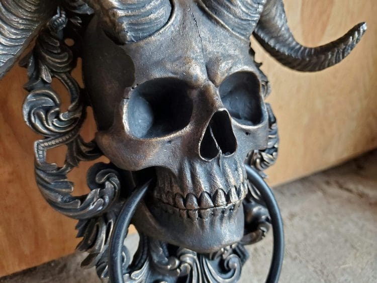 Horned Skull Door Knocker, Brass Skull Door Knocker, Gothic Décor