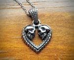 Double Skull Heart Necklace, Gothic Jewelry, Skull Pendant