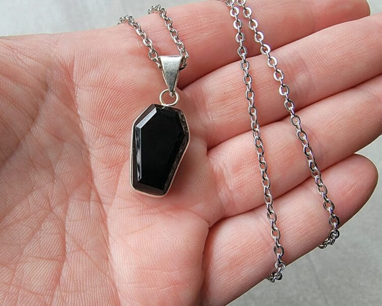 Black Onyx Coffin Pendant, Coffin Necklace, Gothic Jewelry