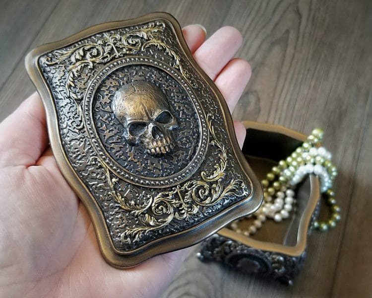 Skull Jewelry Box, Gothic Decor, Bronze Skull Trinket Box