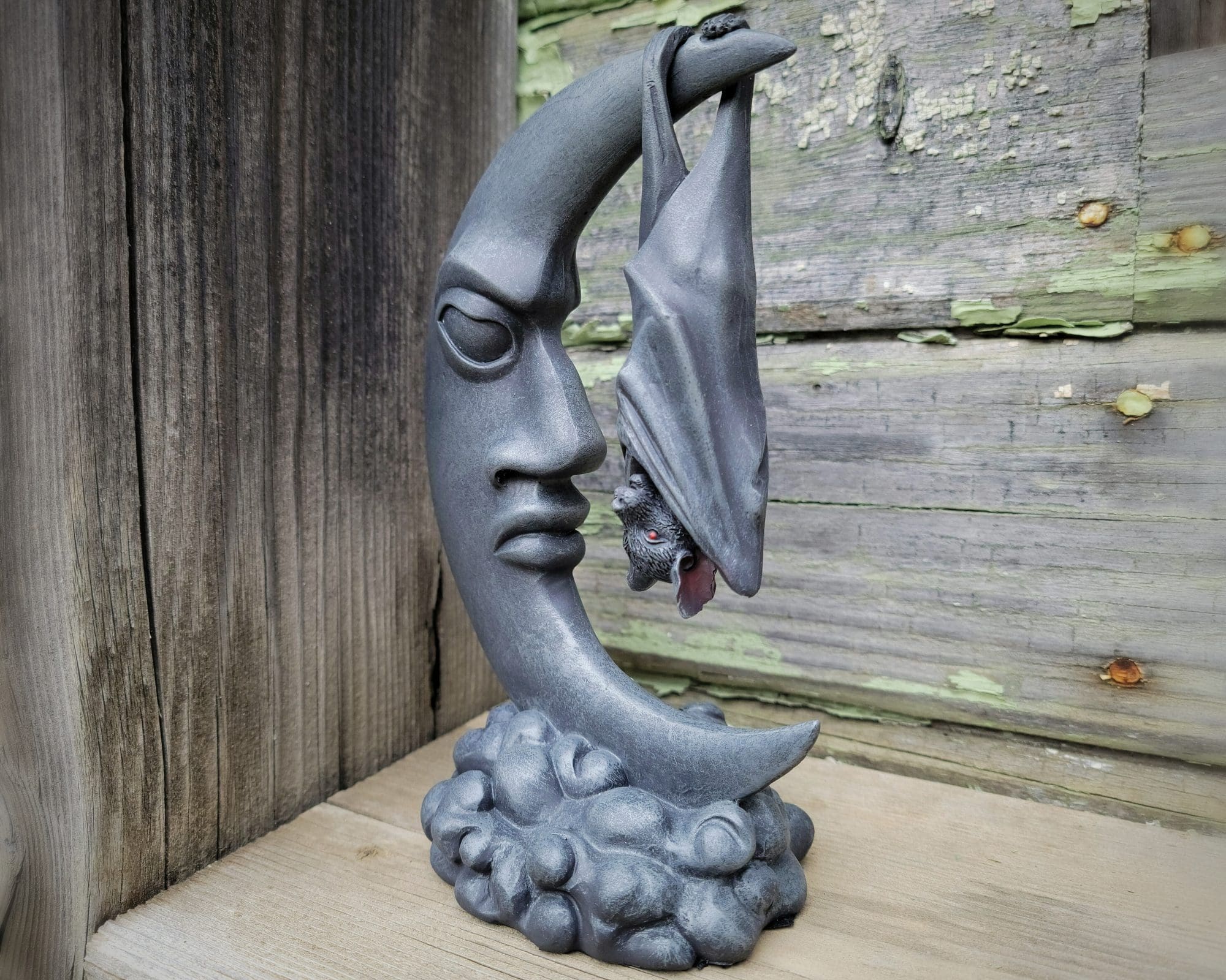 Hanging Bat on Crescent Moon Statue, Gothic Decor - Oddities For Sale ...