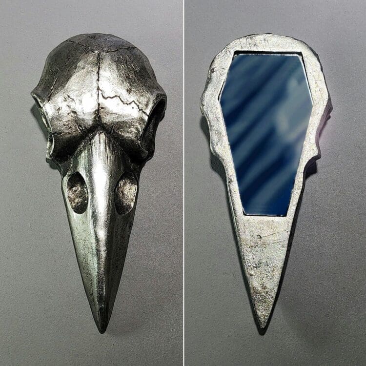 Gothic Jewelry Accessories, Silver Raven Mirror, Hand Mirror, Coffin Mirror