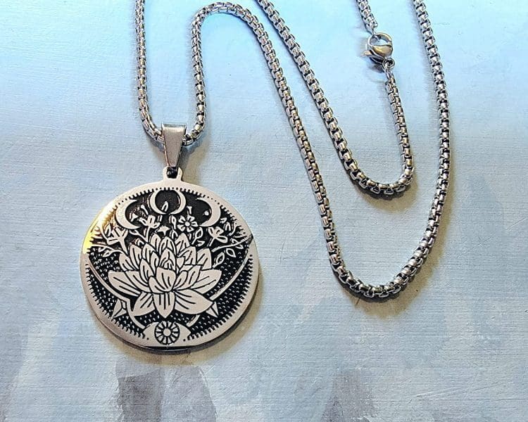 Wicca Witch Jewelry, Lotus Blossom, Pendant, Triple Moon