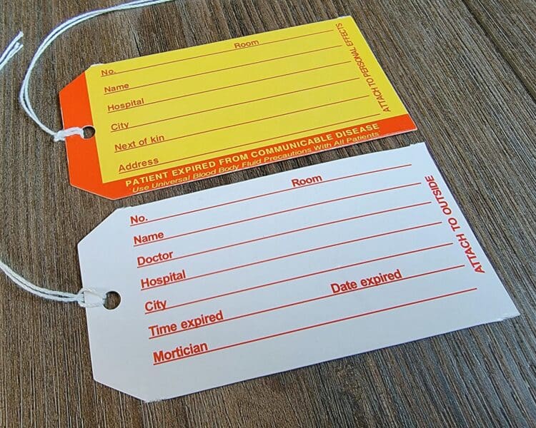 Vintage Toe Tags, Mortician Mortuary, Oddities and Curiosities, Vintage Medical