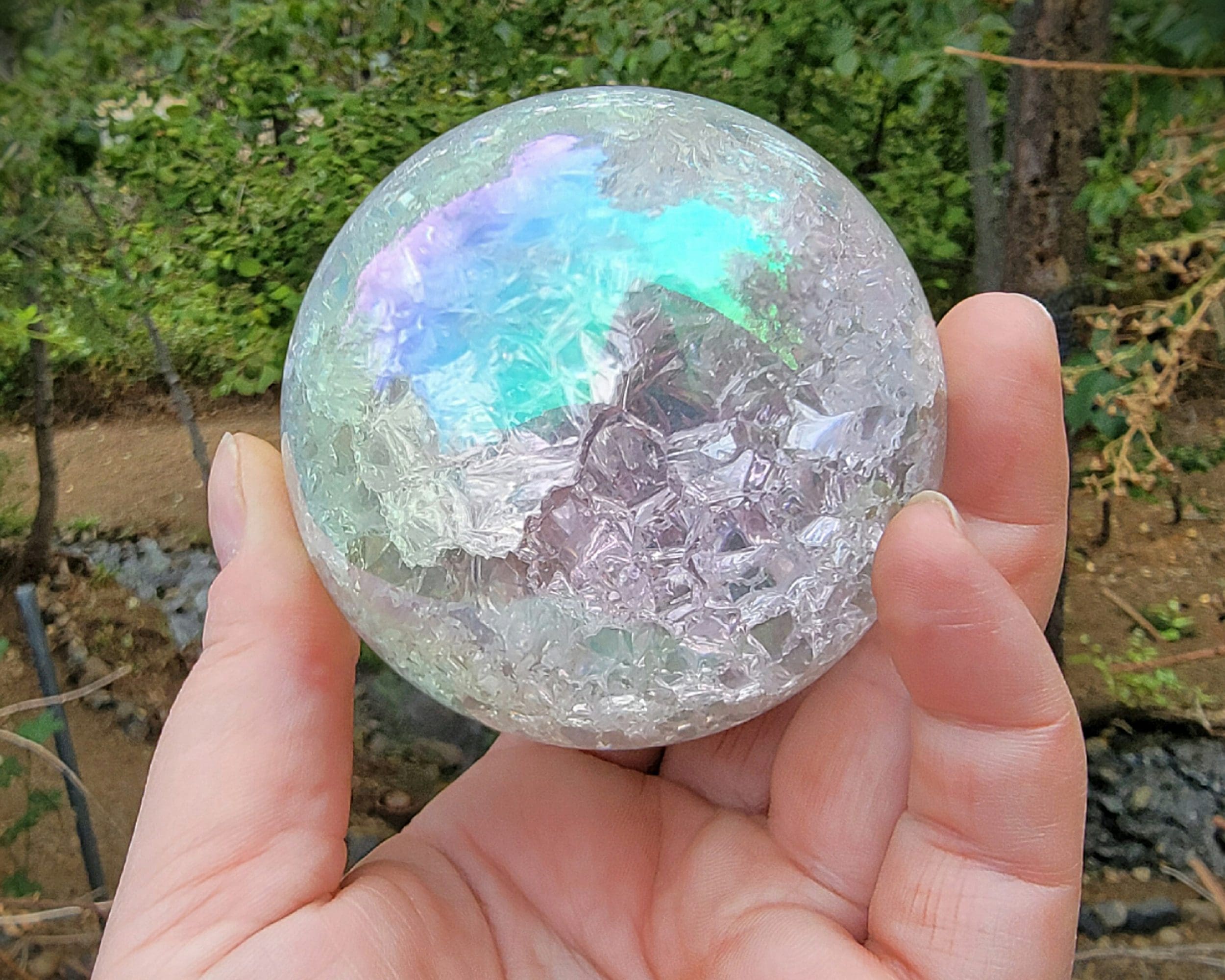 Crackle Crystal Ball, Aurora Crackle Sphere, Gazing