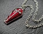 Gothic Jewelry, Red Coffin Pendent, Coffin Necklace