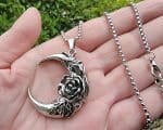 Gothic Jewelry, Moon Pendant, Moon and Rose Necklace