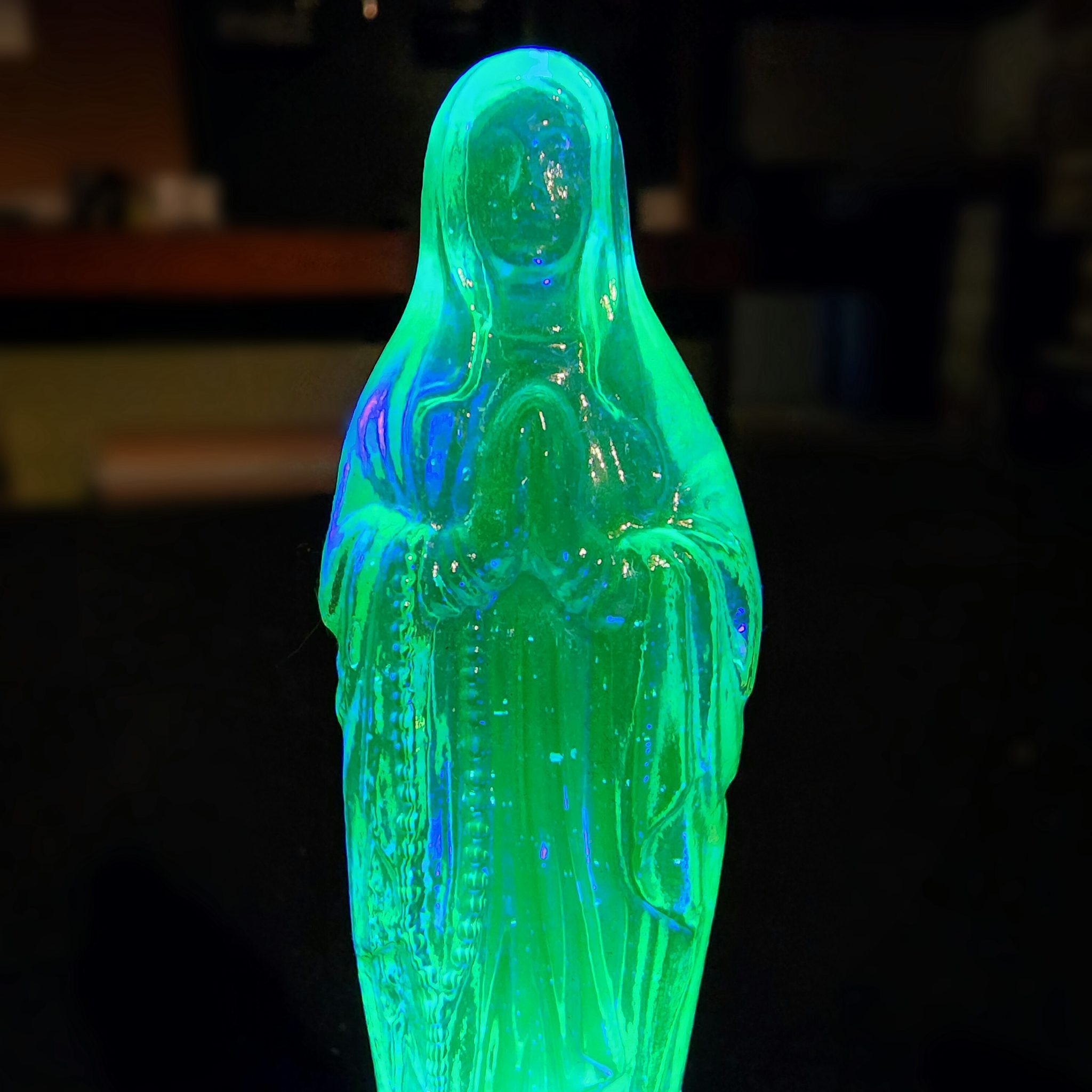 Radioactive Ghost Girl, Uranium Glass Figurine, Vaseline Glass Figurine