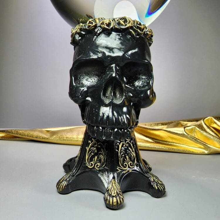 Gothic Decor, Black Skull Crystal Ball Stand, Glass Ball Base