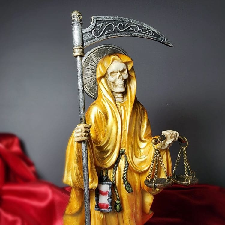 Santa Muerte Statue, Scales, Holy Death Altar Piece, Reaper Deity -Gold ...